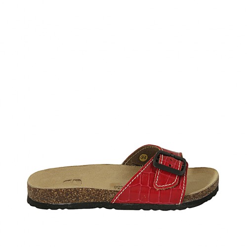 Sabot da donna in pelle stampata rossa con fibbia zeppa 2 - Misure disponibili: 43