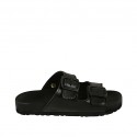 Sabot aperto da donna con fibbie in pelle nera zeppa 2