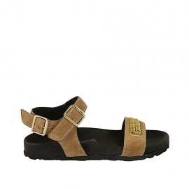 Sandalo da donna in camoscio beige con cinturino, accessorio, fibbia e zeppa 2 - Misure disponibili: 33, 34, 42, 43