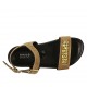 Woman's sandal in beige suede with strap, buckle, accessory and wedge heel 2