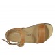 Woman's strap sandal with buckle in tan brown leather wedge heel 2