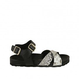 Sandalo da donna con cinturino e fibbia in pelle nera e stampata zeppa 2 - Misure disponibili: 32, 34, 42, 43, 44