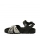 Woman's strap sandal with buckle in black leather and printed leather wedge heel 2