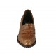 Woman's mocassin in tan brown printed leather heel 5