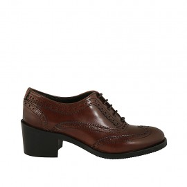 Woman's laced Oxford shoe in brown leather heel 5 - Available sizes:  32, 33, 34, 42, 43, 45