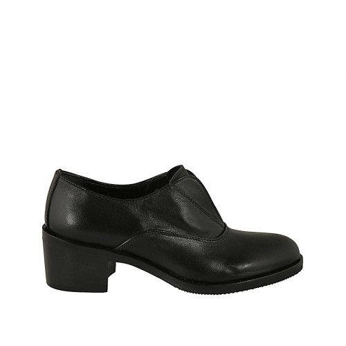 Chaussure pour femmes avec élastique en cuir noir talon 5 - Pointures disponibles:  33, 34, 43, 44