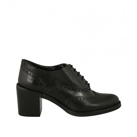 Woman's laced Oxford shoe in black leather heel 7 - Available sizes:  33, 34, 42, 43, 44