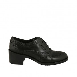 Woman's laced Oxford shoe in black leather heel 5 - Available sizes:  32, 33, 34, 43, 45