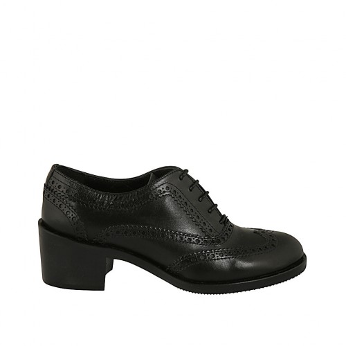 Oxfordschuh mit Schnürsenkeln für Damen aus schwarzem Leder Absatz 5 - Verfügbare Größen:  32, 33, 34, 43, 45