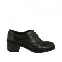Woman's laced Oxford shoe in black leather heel 5