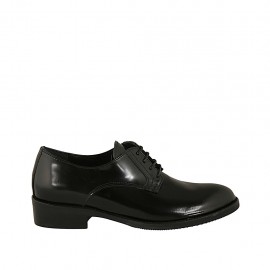 Derbyschuh mit Schnürsenkeln für Damen aus schwarzem gebürstetem Leder Absatz 3 - Verfügbare Größen:  33, 34, 43, 44, 45