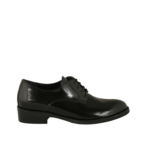 Scarpa stringata da donna modello derby in pelle abrasivata nera tacco 3 - Misure disponibili: 33, 34, 43, 44, 45