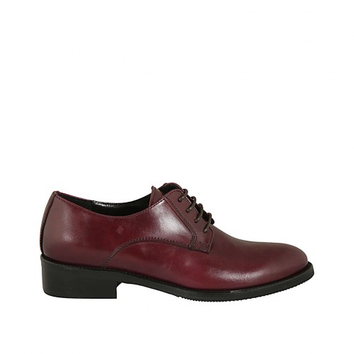 Zapato derby para mujer con cordones en piel de color granate tacon 3 - Tallas disponibles:  34, 42, 43, 44, 45
