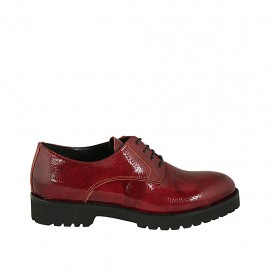 Woman's derby shoe with laces in red printed patent leather heel 3 - Available sizes:  42, 43, 44, 45