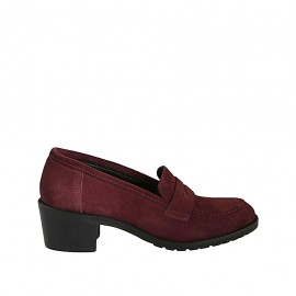 Mocasino para mujer en gamuza granate tacon 5 - Tallas disponibles:  32, 33, 34, 42, 43, 44