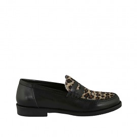 Mocassino da donna in pelle nera e maculato beige tacco 2 - Misure disponibili: 33, 34, 43