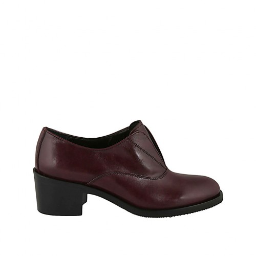 Scarpa accollata da donna con elastico in pelle bordeaux tacco 5 - Misure disponibili: 32, 33, 34, 43, 44, 45