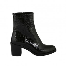 Bottines pour femmes avec fermeture éclair en cuir verni imprimé noir talon 6 - Pointures disponibles:  33, 34, 42, 43, 44, 45