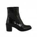 Botines para mujer con cremallera en charol imprimido negro tacon 6
