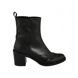 Stivaletto da donna con cerniera e decorazione a coda di rondine in pelle nera tacco 6 - Misure disponibili: 34, 42, 43, 44, 45, 46