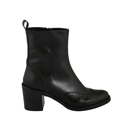Bottines pour femmes avec fermeture éclair et bout golf en cuir noir talon 6 - Pointures disponibles:  34, 42, 43, 44, 45, 46
