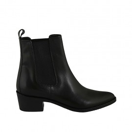 Bottines texanes à bout pointu pour femmes avec elastiques en cuir noir talon 4 - Pointures disponibles:  32, 33, 42, 43, 44, 45, 46
