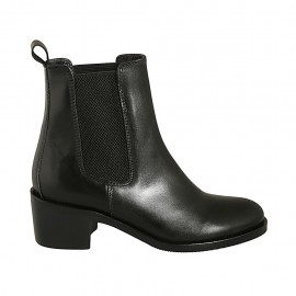 Stivaletto da donna in pelle nera con elastici tacco 5 - Misure disponibili: 32, 33, 34, 42, 43, 44