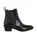 Bottines texanes à bout pointu pour femmes avec élastiques en cuir verni imprimé bleu talon 4