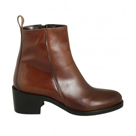 Stivaletto da donna con cerniera in pelle color cuoio tacco 5 - Misure disponibili: 33, 42, 43, 44