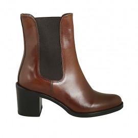 Stivaletto da donna con elastici in pelle color cuoio tacco 6 - Misure disponibili: 32, 33, 34, 42, 43, 44