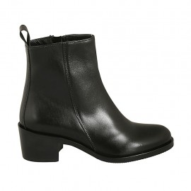 Bottines pour femmes avec fermeture éclair en cuir noir talon 5 - Pointures disponibles:  33, 34, 43, 45