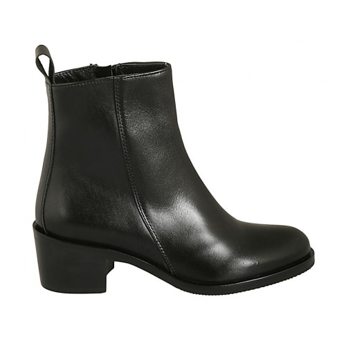 Bottines pour femmes avec fermeture éclair en cuir noir talon 5 - Pointures disponibles:  33, 34, 43, 45