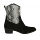 Bottines texanes à bout pointu pour femmes avec fermeture éclair en daim noir et cuir imprimé noir et blanc talon 4 - Pointures disponibles:  33, 34, 42, 43, 44