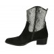 Bottines texanes à bout pointu pour femmes avec fermeture éclair en daim noir et cuir imprimé noir et blanc talon 4 - Pointures disponibles:  33, 34, 42, 43, 44