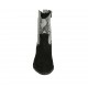 Woman's pointy ankle boot with zipper in black suede and black and white printed leather heel 4