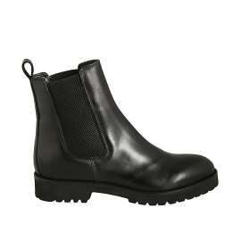 Bottines pour femmes avec élastiques en cuir lisse noir talon 3 - Pointures disponibles:  33, 34, 43, 44, 45