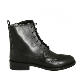 Bottines à bout golf avec lacets et fermeture éclair pour femmes en cuir noir talon 3 - Pointures disponibles:  42, 43, 44