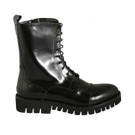Bottines stil combat pour femmes à lacets avec fermeture éclair et bout droit en cuir brossé noir talon 3 - Pointures disponibles:  42, 44, 45, 46