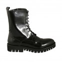 Bottines stil combat pour femmes à lacets avec fermeture éclair et bout droit en cuir brossé noir talon 3