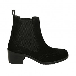 Bottines pour femmes avec elastiques et bout golf en daim noir talon 5 - Pointures disponibles:  32, 33, 34, 42, 43, 44, 45, 46
