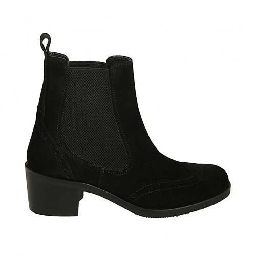 Bottines pour femmes avec elastiques et bout golf en daim noir talon 5 - Pointures disponibles:  32, 33, 34, 42, 43, 44, 45, 46