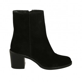 Bottines pour femmes avec fermeture éclair en daim noir talon 6 - Pointures disponibles:  32, 33, 34, 42, 43, 44, 45