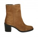 Bottines pour femmes avec fermeture éclair en daim brun clair talon 6