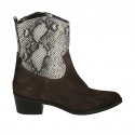 Bottines texanes à bout pointu pour femmes avec fermeture éclair en daim marron et cuir imprimé talon 4