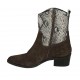 Bottines texanes à bout pointu pour femmes avec fermeture éclair en daim marron et cuir imprimé talon 4 - Pointures disponibles:  32, 33, 34, 42, 43, 45, 46