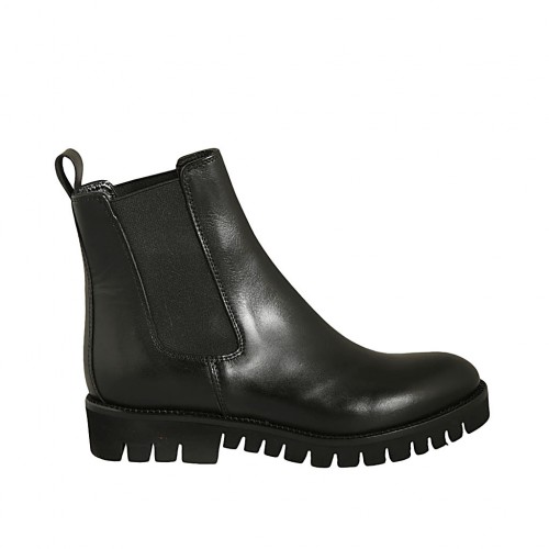 Bottines pour femmes avec élastiques en cuir noir talon 3 - Pointures disponibles:  32, 33, 34, 42, 43, 44, 45, 46