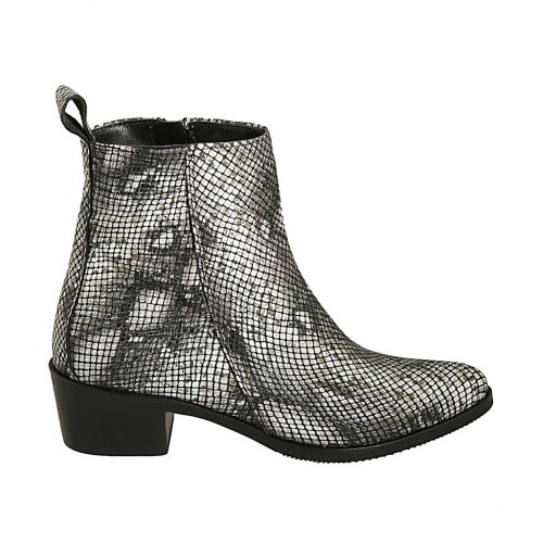 Bottines texanes à bout pointu pour femmes avec fermeture éclair en cuir imprimé talon 4 - Pointures disponibles:  32, 33, 34, 42, 43, 44, 45