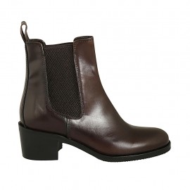 Stivaletto da donna con elastici in pelle marrone tacco 5 - Misure disponibili: 32, 33, 34, 42, 43, 44, 45
