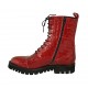 Woman's laced combat style ankle boot with zipper and captoe in red patent leather heel 3
