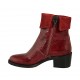 Woman's ankle boot with zipper and turnover in red printed patent leather and suede heel 5